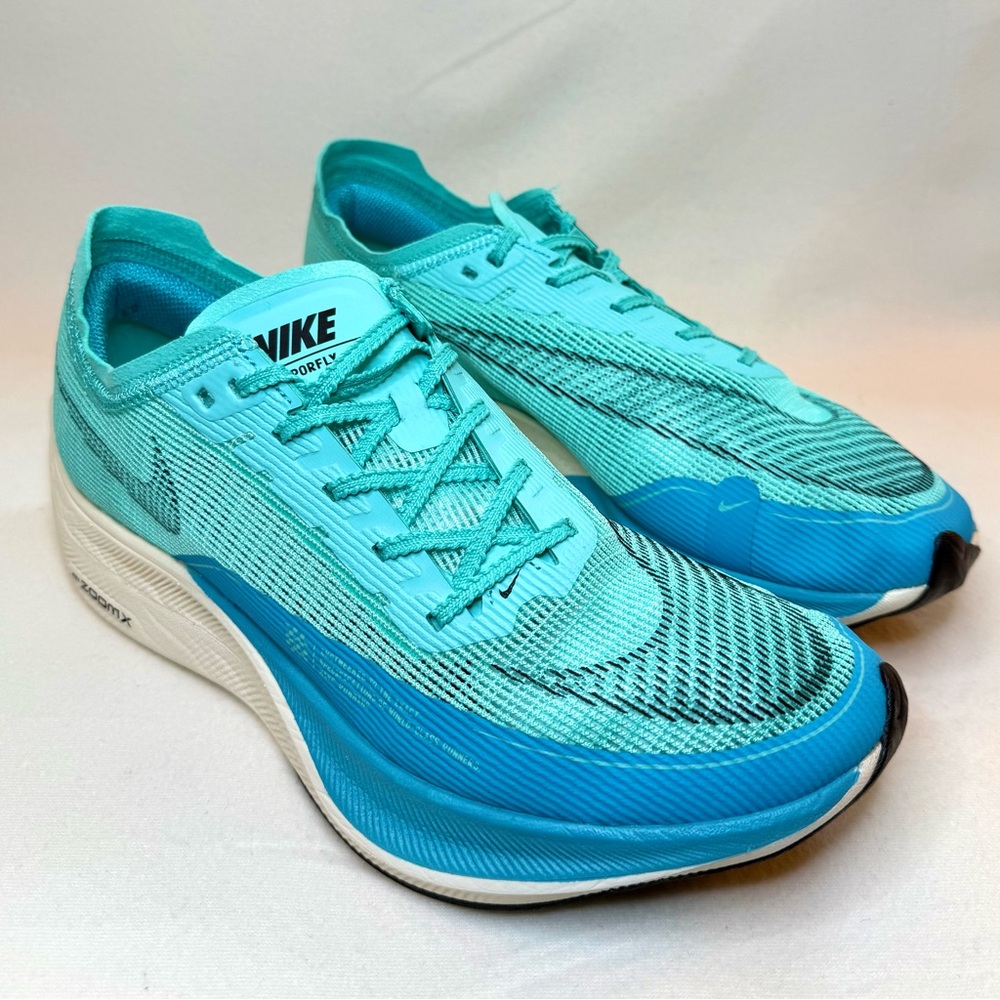 Nike Women’s ZoomX Vaporfly Next% 2 Road Racing Sneakers in Aqua and White